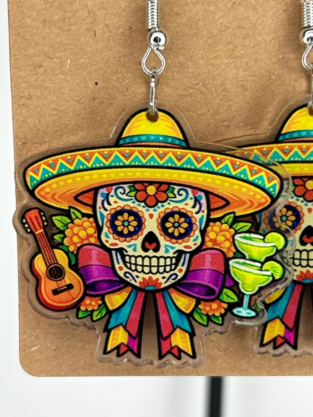 Cinco de Mayo Day of the Dead Sugar Skull Sombrero Earrings Vibrant Fashion - Picture 2 of 4